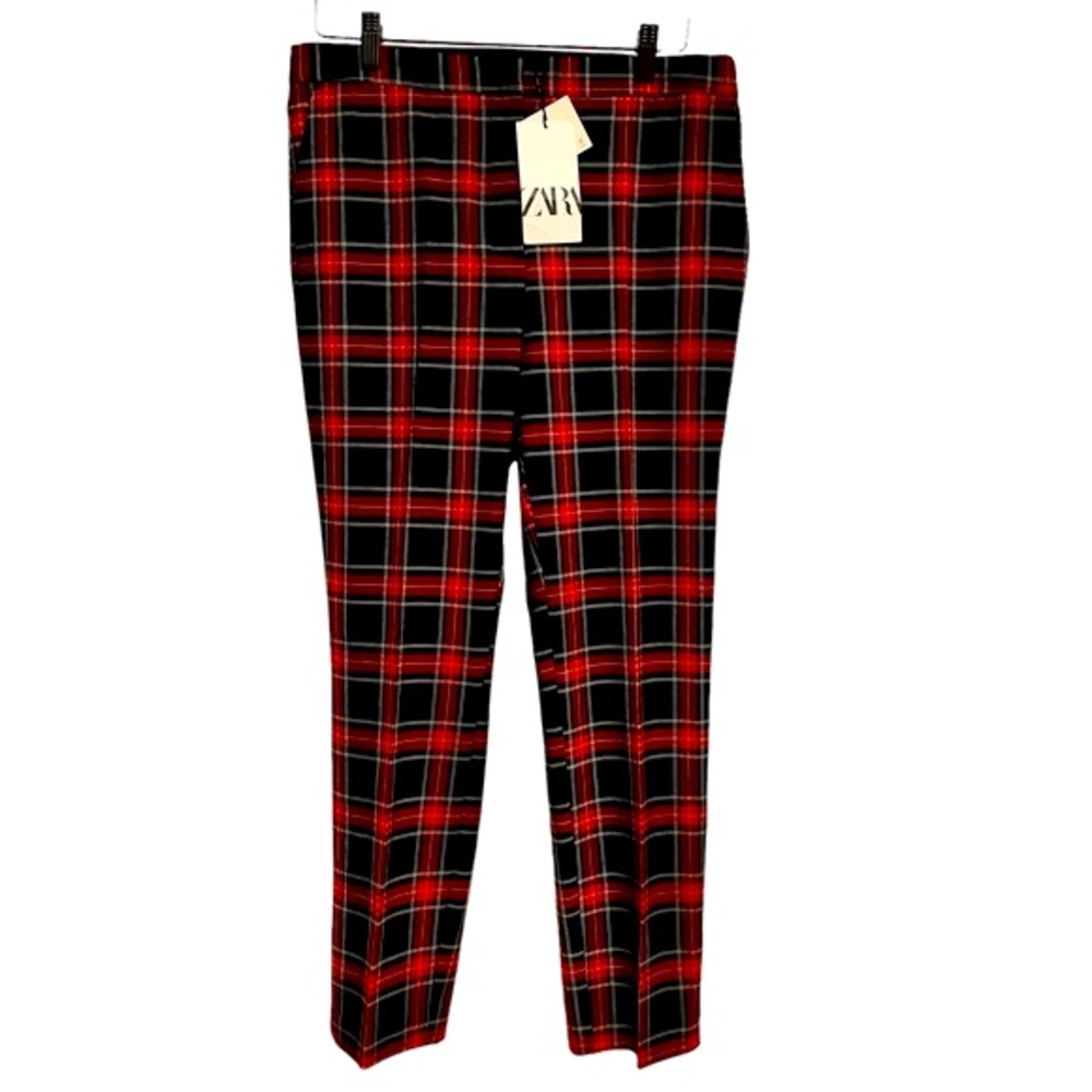 Zara Women's Red Multi Plaid Holiday Pants Size XL (But fit like a large)